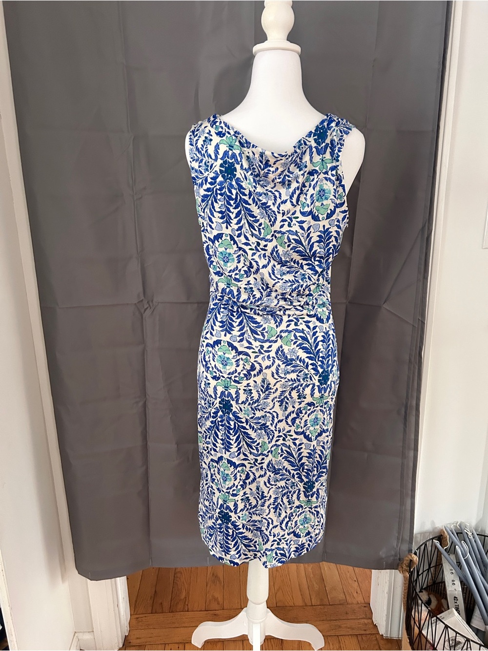 Tory Burch Blue, White & Green Floral Sleeveless Sheath Dress
